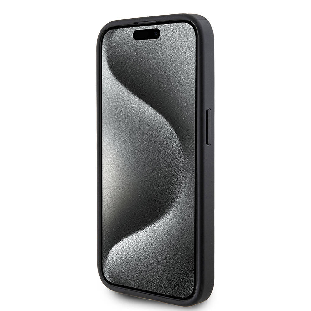 Apple iPhone 15 Pro Kılıf Guess Orjinal Lisanslı M-safe Şarj Özellikli PU Halkalı 4G Desenli Yazı Logolu Kapak