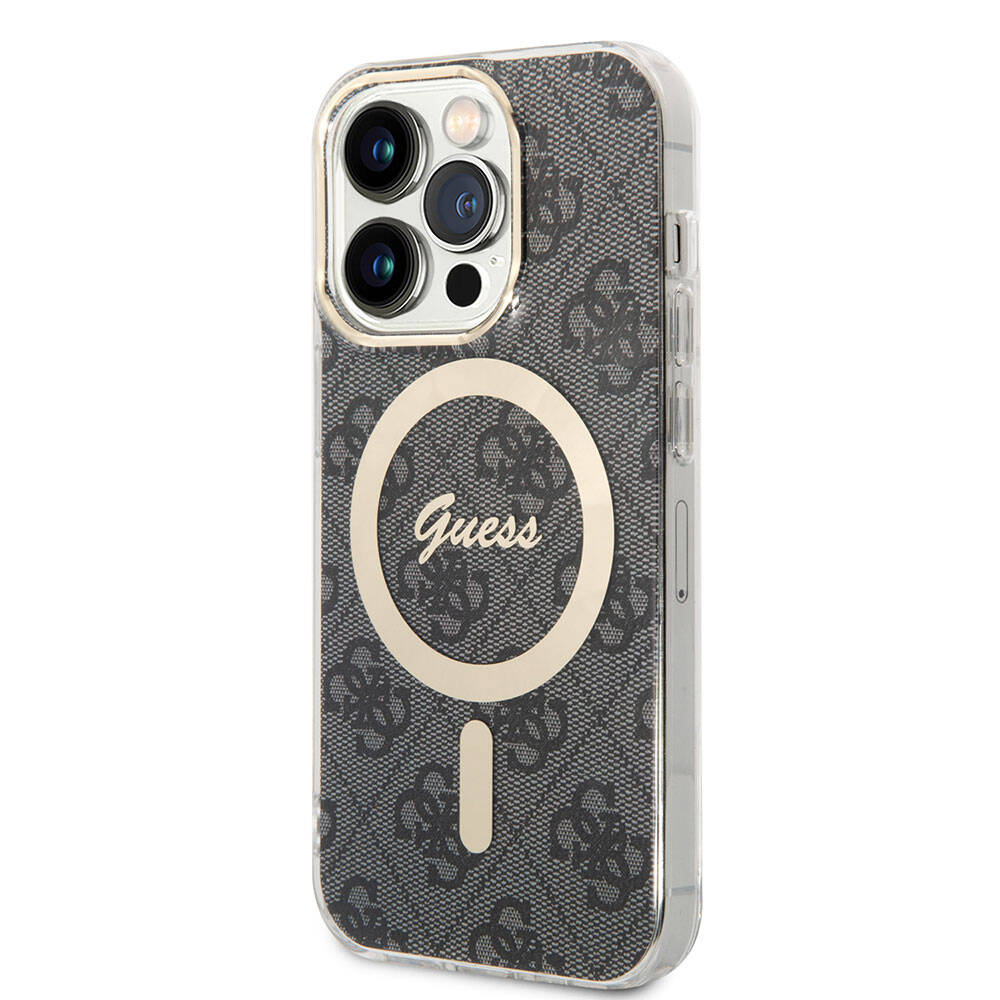 Apple iPhone 15 Pro Kılıf Guess Orjinal Lisanslı M-safe Şarj Özellikli Yazı Logolu 4G Desenli Kapak