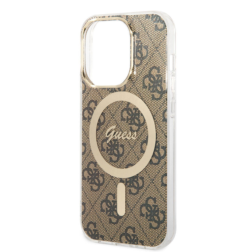 Apple iPhone 15 Pro Kılıf Guess Orjinal Lisanslı M-safe Şarj Özellikli Yazı Logolu 4G Desenli Kapak