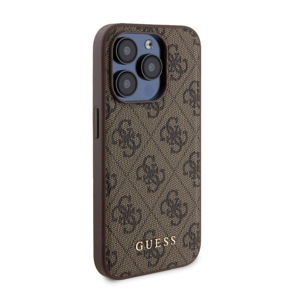 Apple iPhone 15 Pro Kılıf Guess Orjinal Lisanslı M-safe Şarj Özellikli Yazı Logolu 4G Desenli Kapak + Powerbank 5000mAh 2in1 Set