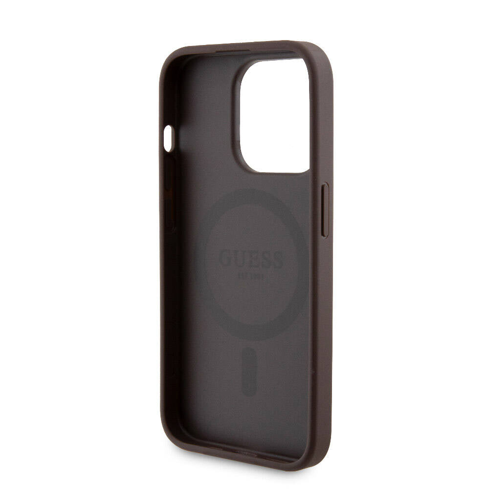 Apple iPhone 15 Pro Kılıf Guess Orjinal Lisanslı M-safe Şarj Özellikli Yazı Logolu 4G Desenli Kapak + Powerbank 5000mAh 2in1 Set