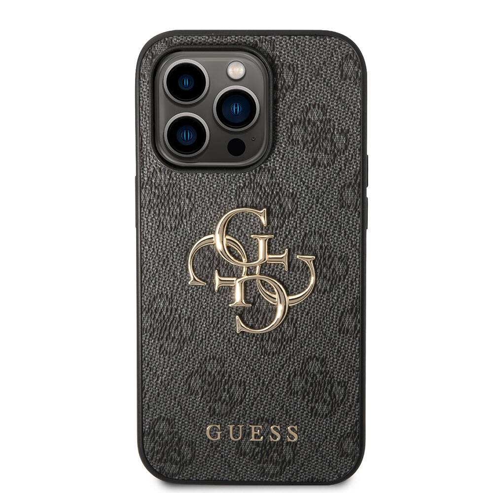 Apple iPhone 15 Pro Kılıf Guess Orjinal Lisanslı PU Deri Yazı ve 4G Metal Logolu Desenli Kapak