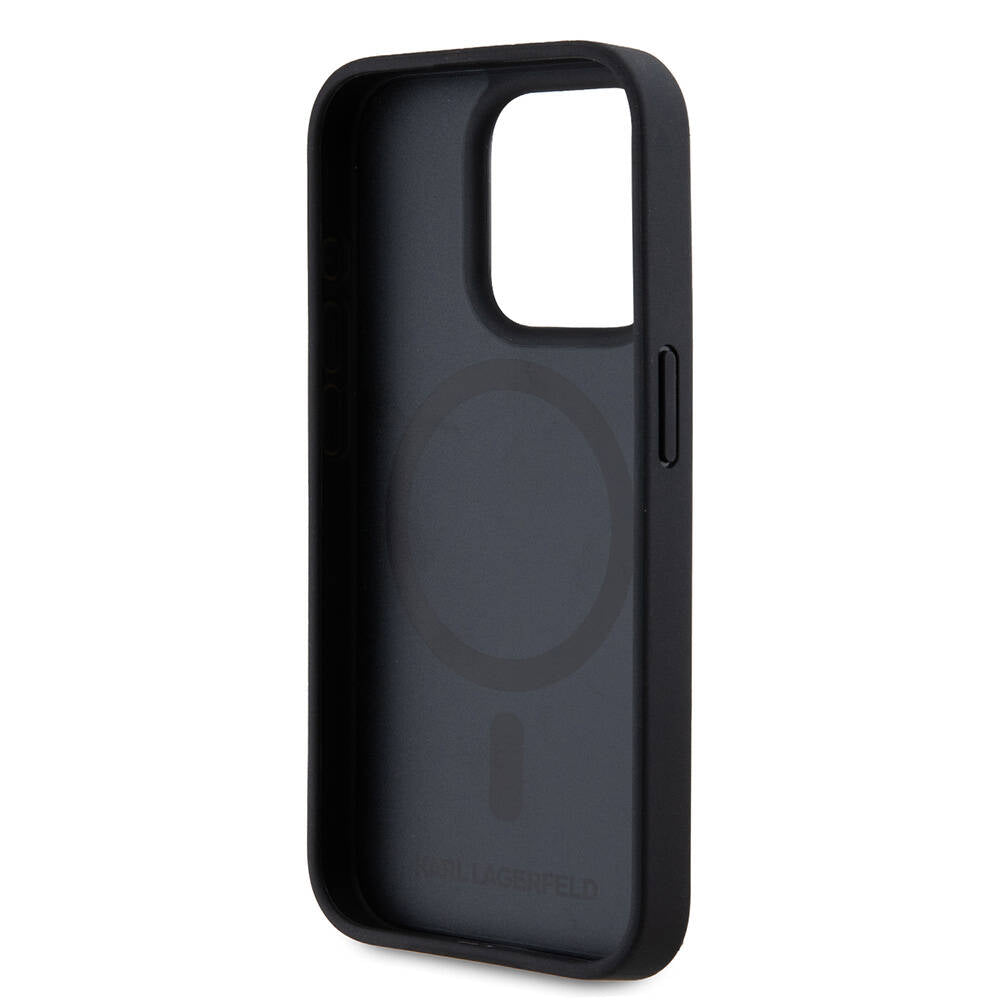 Apple iPhone 15 Pro Kılıf Karl Lagerfeld Orjinal Lisanslı M-safe Şarj Özellikli KL Yazılı Hot Stamp Kapak