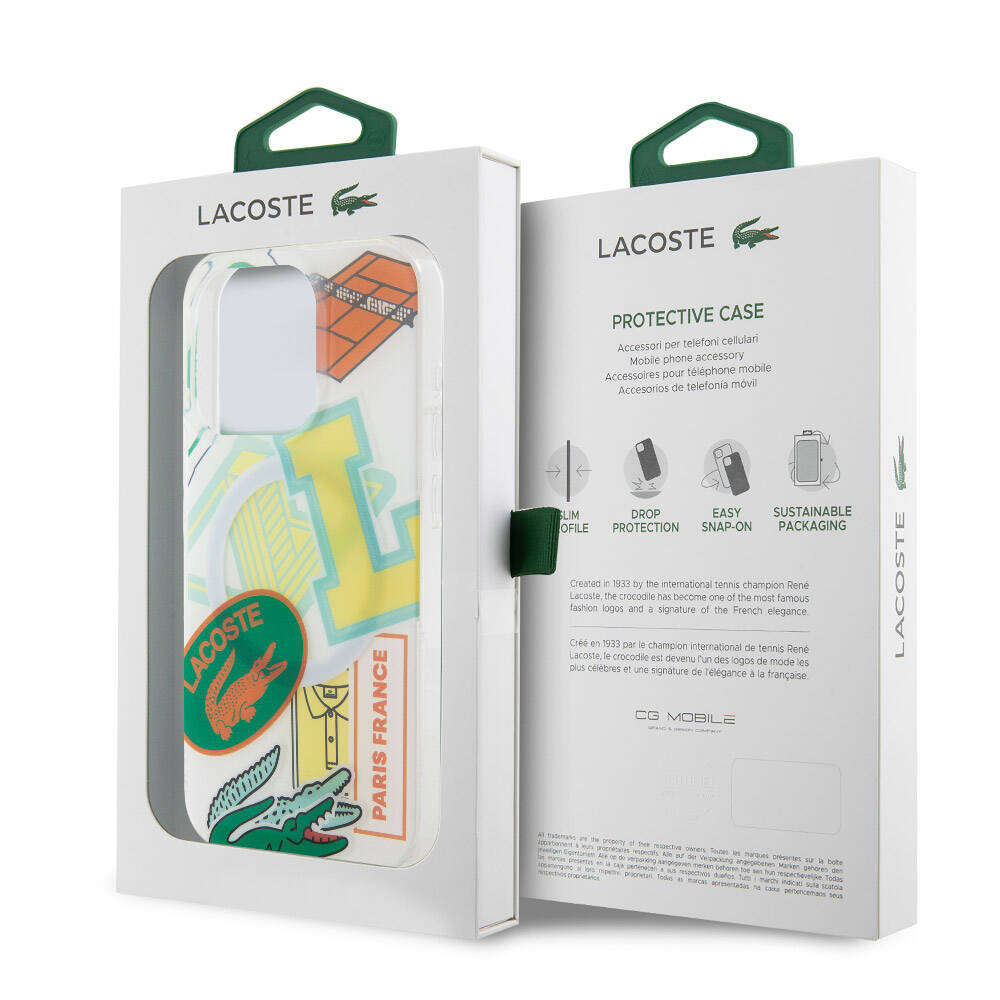 Apple iPhone 15 Pro Kılıf Lacoste Orjinal Lisanslı M-safe Şarj Özellikli Çift Katmanlı Yamalar Desenli Kapak