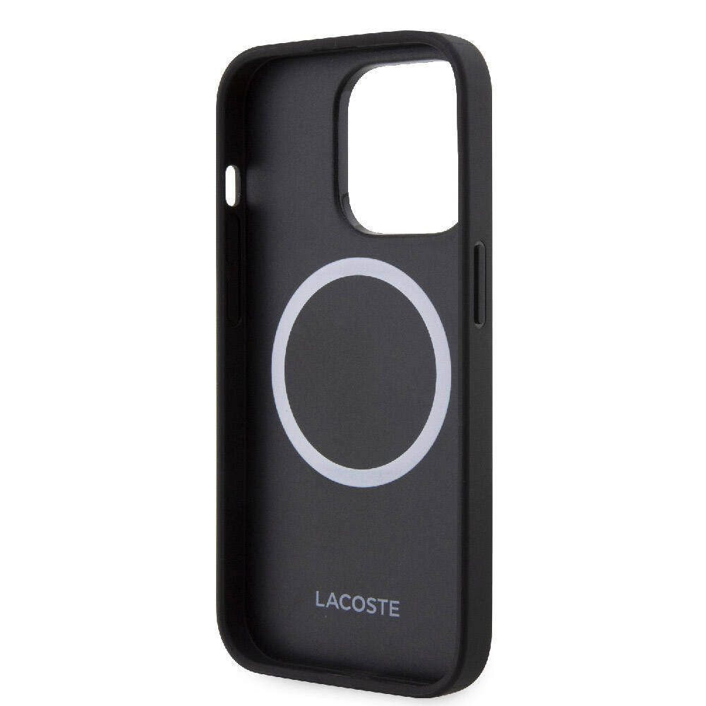 Apple iPhone 15 Pro Kılıf Lacoste Orjinal Lisanslı M-safe Şarj Özellikli PU Deri Görünümlü Karışık Monogram Desenli Kapak