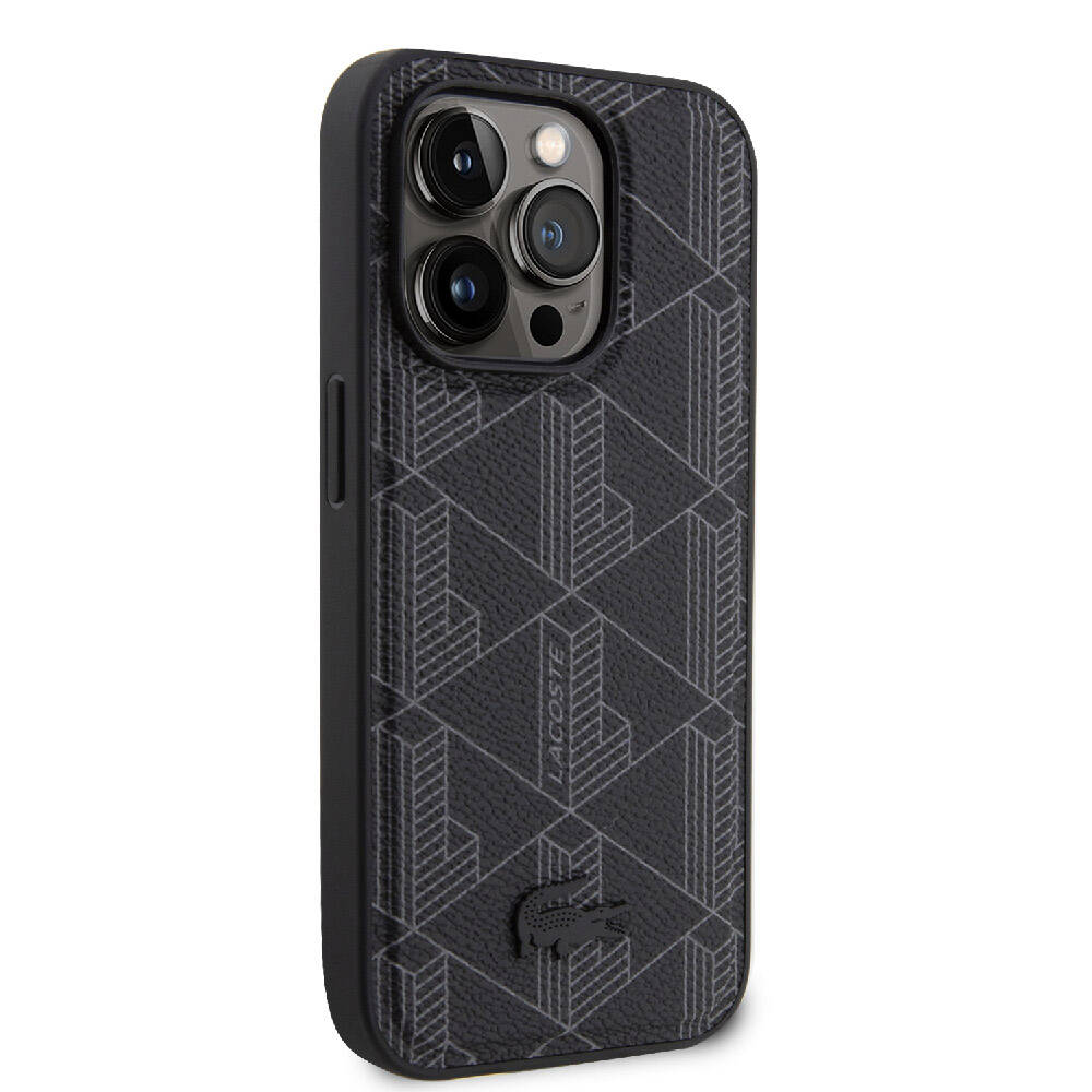 Apple iPhone 15 Pro Kılıf Lacoste Orjinal Lisanslı M-safe Şarj Özellikli PU Deri Görünümlü Karışık Monogram Desenli Kapak