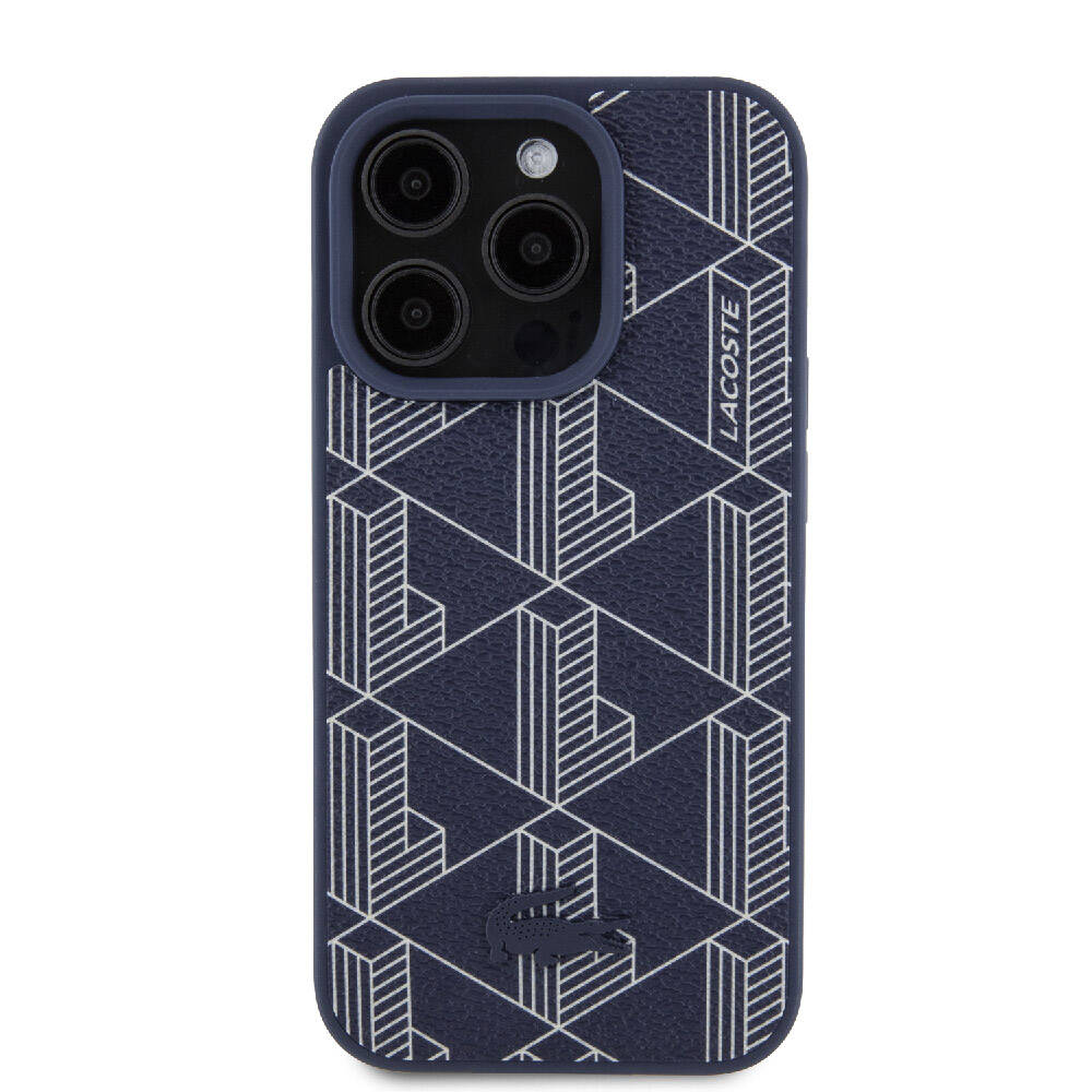 Apple iPhone 15 Pro Kılıf Lacoste Orjinal Lisanslı M-safe Şarj Özellikli PU Deri Görünümlü Karışık Monogram Desenli Kapak