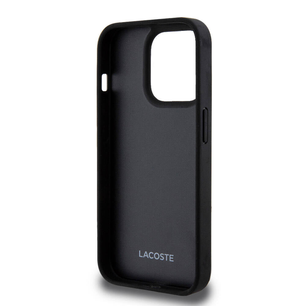 Apple iPhone 15 Pro Kılıf Lacoste Orjinal Lisanslı M-safe Şarj Özellikli PU Deri Görünümlü Kartlıklı Karışık Monogram Desenli Kapak