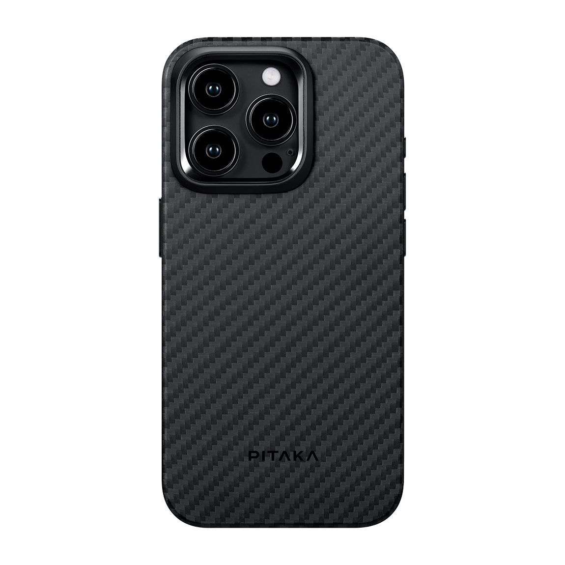 Apple iPhone 15 Pro Kılıf M-safe Şarj Özellikli 1500D Aramid Fiber Pitaka Military-Grade Classic Serisi Black-Grey Twill Kapak