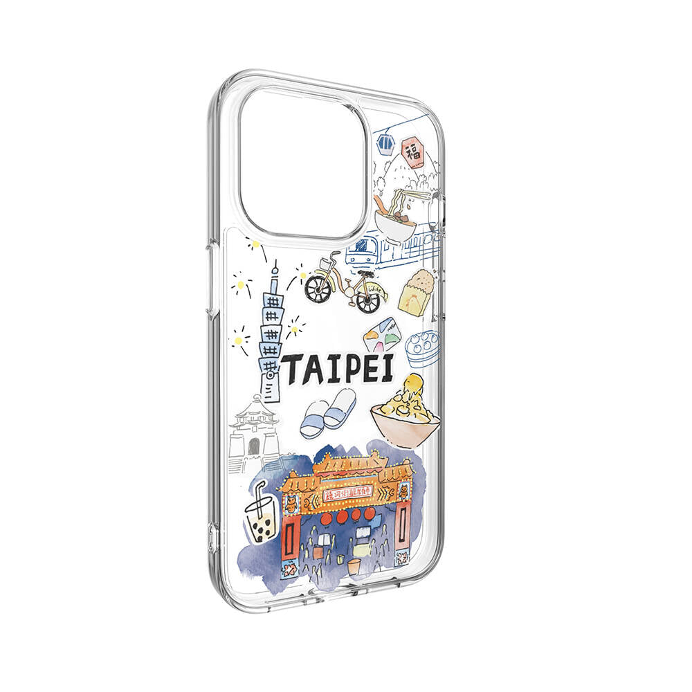 Apple iPhone 15 Pro Kılıf M-safe Şarj Özellikli Çizim Desenli Şok Önleyicili Şeffaf Lisanslı Switcheasy City-M Taipei Kapak