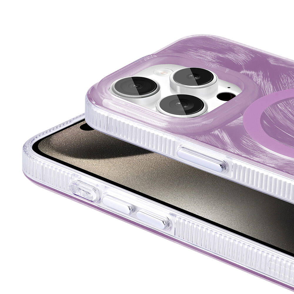 Apple iPhone 15 Pro Kılıf M-safe Şarj Özellikli Fırça Boya Desenli Zore Palet Kapak