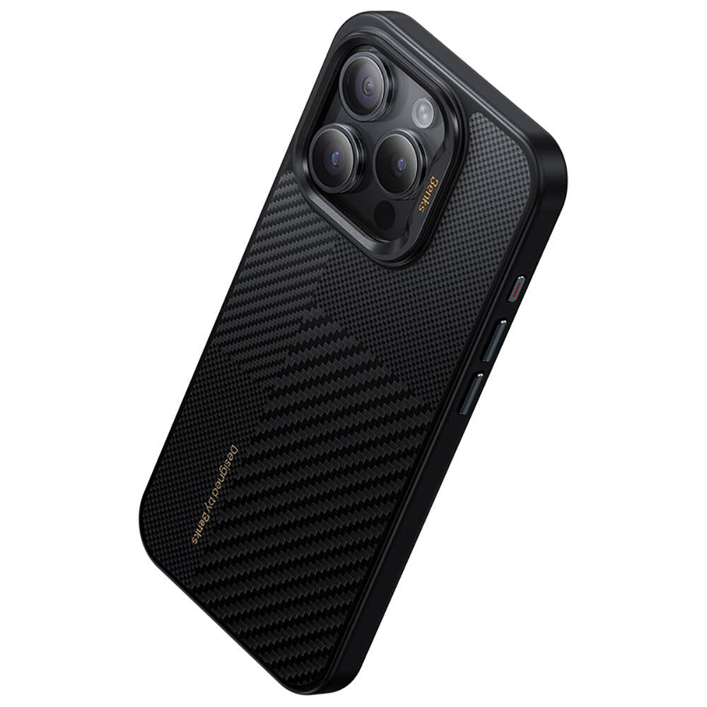Apple iPhone 15 Pro Kılıf M-safe Şarj Özellikli Karbon Fiber Benks Montage Hybrid ArmorPro Kevlar Kapak
