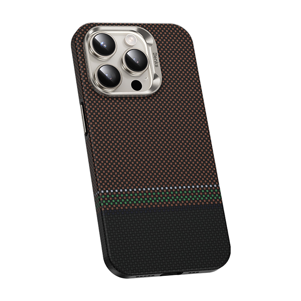 Apple iPhone 15 Pro Kılıf M-safe Şarj Özellikli Karbon Fiber Tasarımlı Benks Prestige ArmorPro Kevlar Kapak