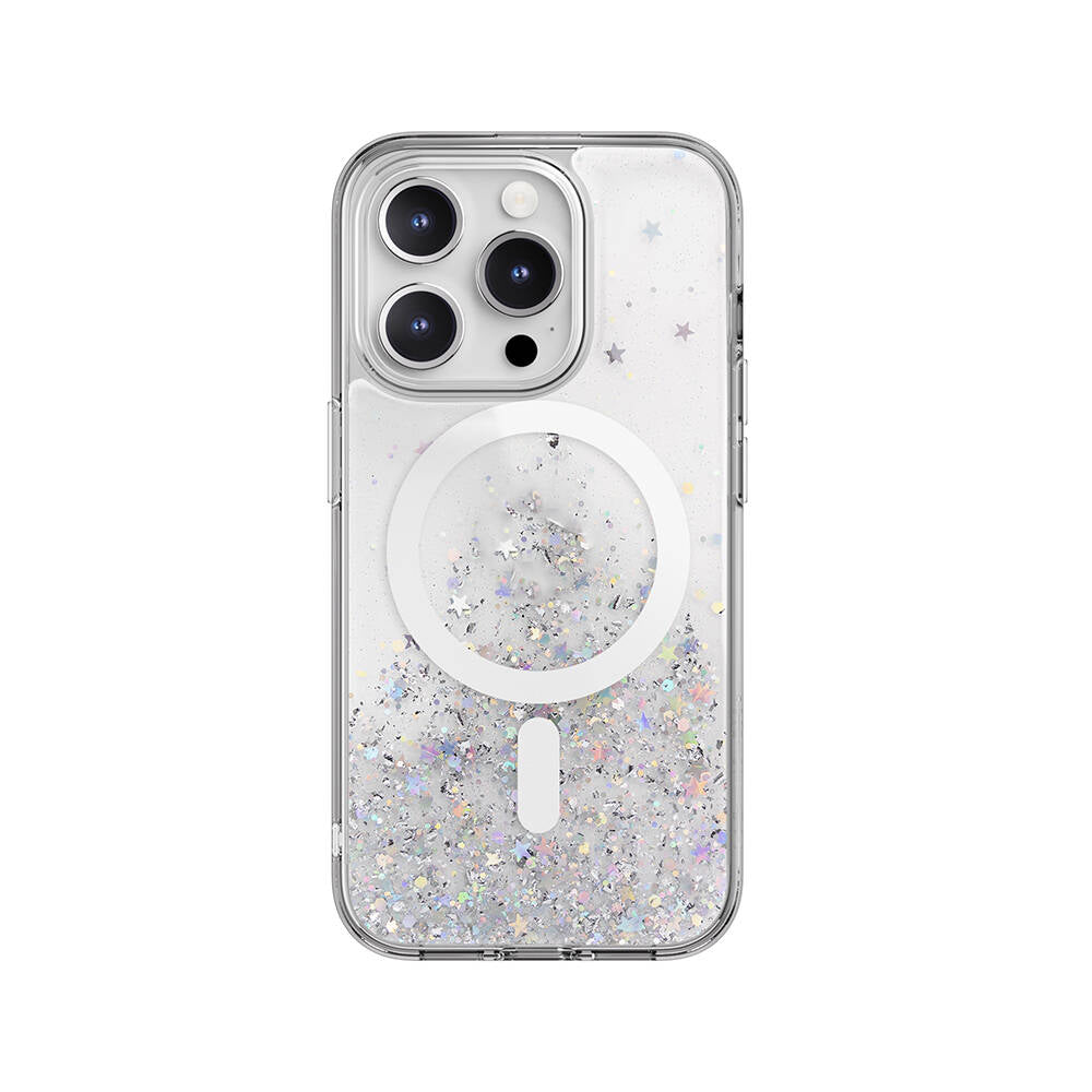 Apple iPhone 15 Pro Kılıf M-safe Şarj Özellikli Parlayan Simli Şeffaf Lisanslı Switcheasy Starfield-M Kapak