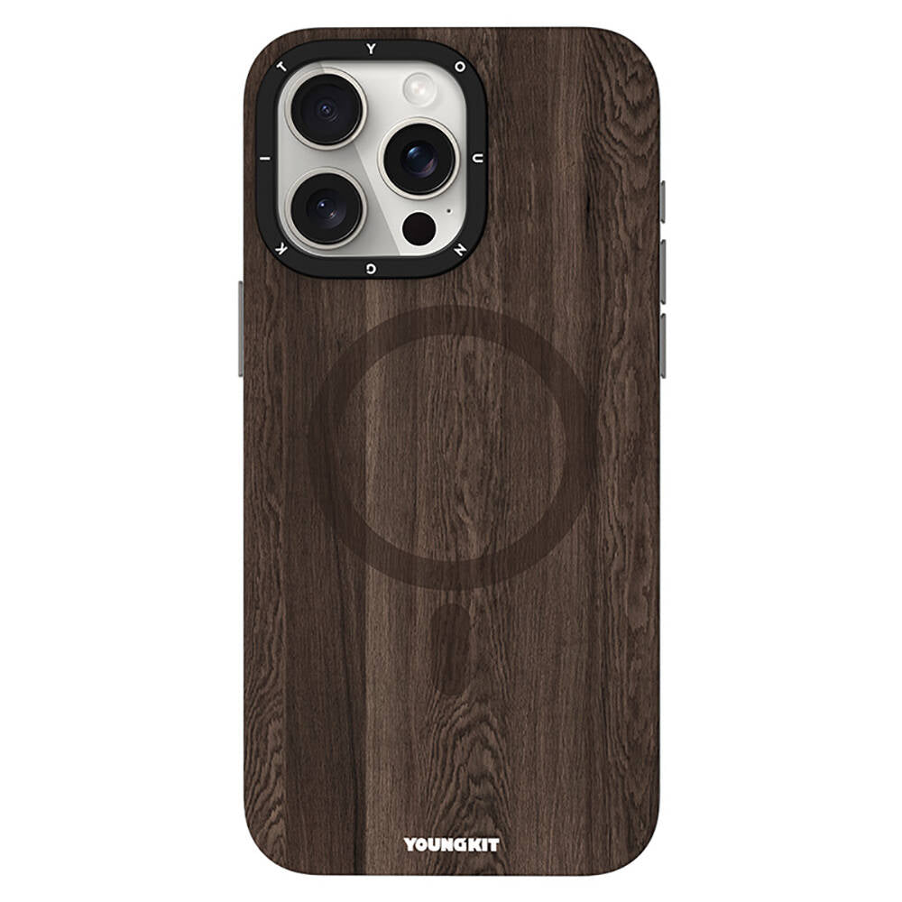 Apple iPhone 15 Pro Kılıf M-safe Şarj Özellikli Sararmaya Dayanıklı Youngkit Wood Forest Serisi Kapak