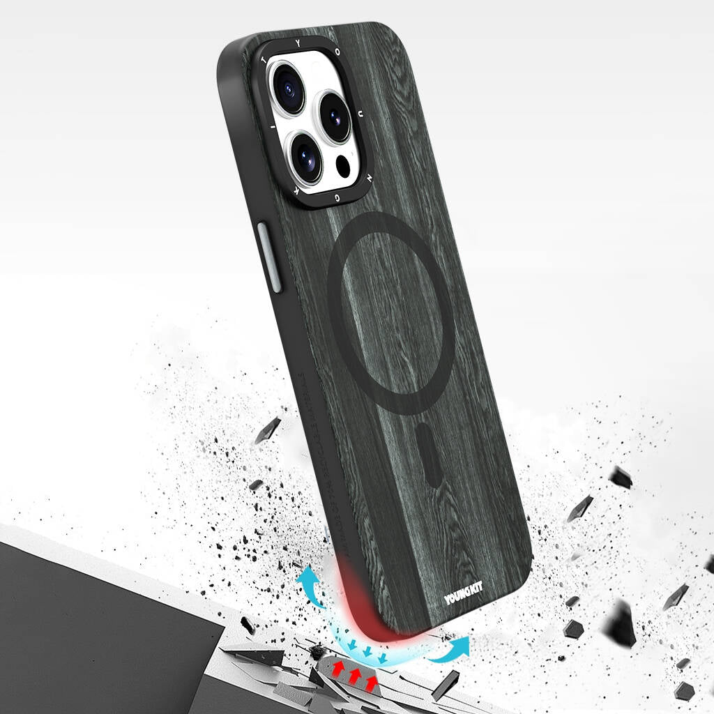 Apple iPhone 15 Pro Kılıf M-safe Şarj Özellikli Sararmaya Dayanıklı Youngkit Wood Forest Serisi Kapak