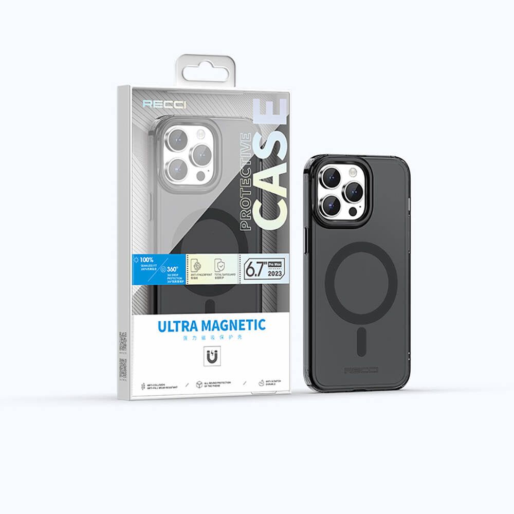 Apple iPhone 15 Pro Kılıf M-safe Şarj Özellikli Saydam Arka Yüzey Recci Crystal Color Serisi Kapak