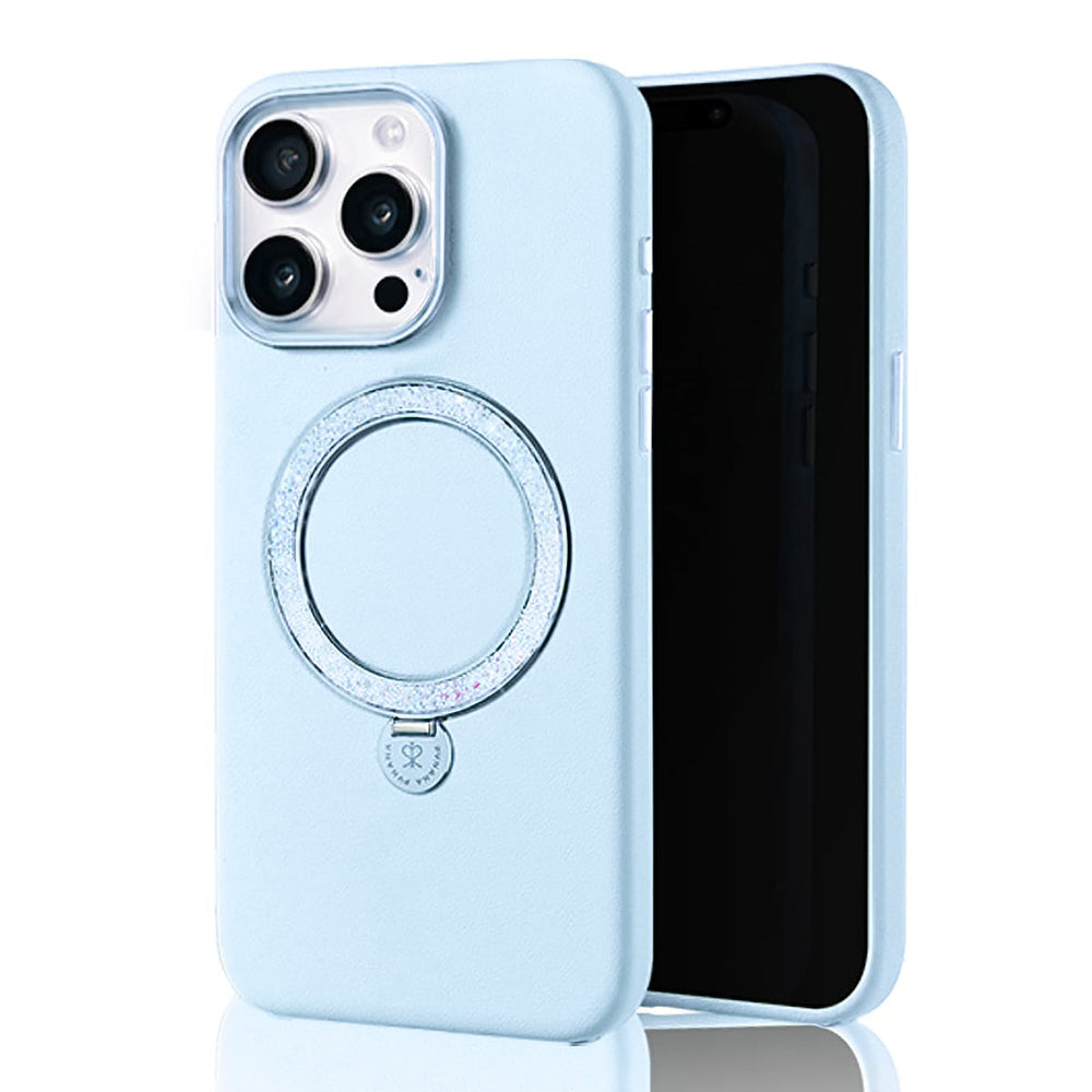 Apple iPhone 15 Pro Kılıf M-safe Şarj Özellikli Standlı Suni Deri Tasarımlı Pynana Dancing Circle Serisi Kapak