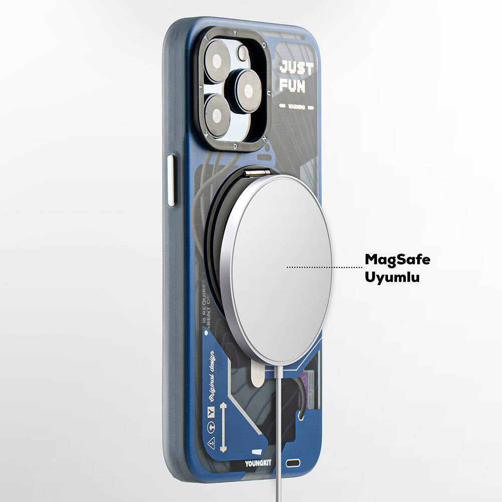 Apple iPhone 15 Pro Kılıf M-safe Şarj Özellikli Youngkit 360° Standlı Starship Serisi Kapak