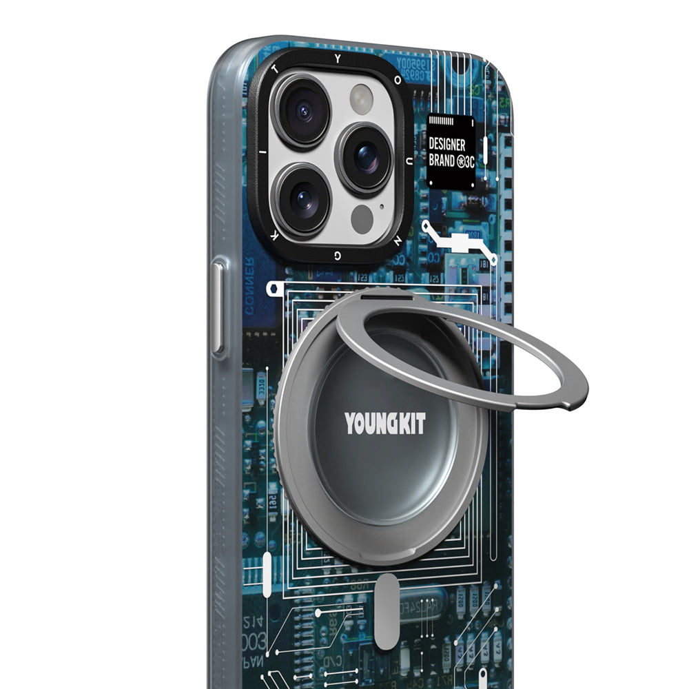 Apple iPhone 15 Pro Kılıf M-safe Şarj Özellikli Youngkit 360° Standlı Technology Serisi Kapak