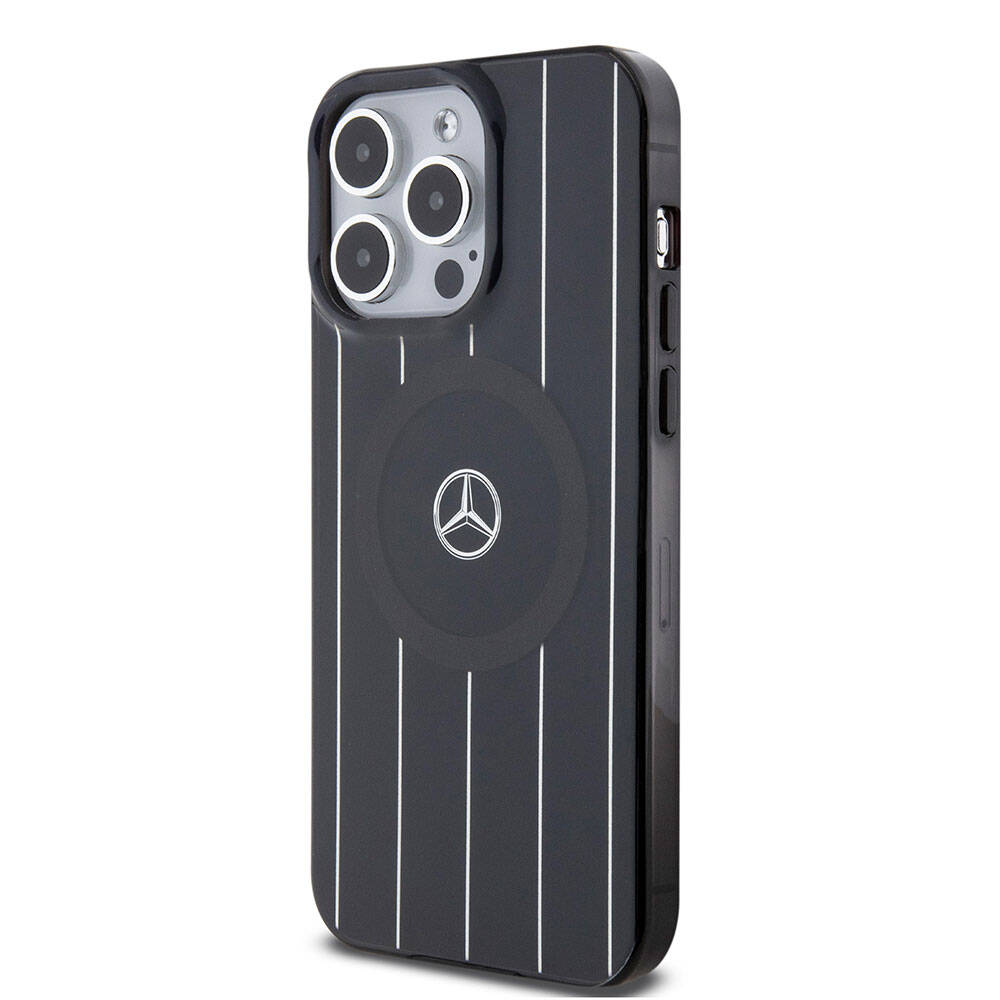 Apple iPhone 15 Pro Kılıf Mercedes Benz Orjinal Lisanslı M-safe Şarj Özellikli Çift Katmanlı Paralel Çizgi Desenli Kapak