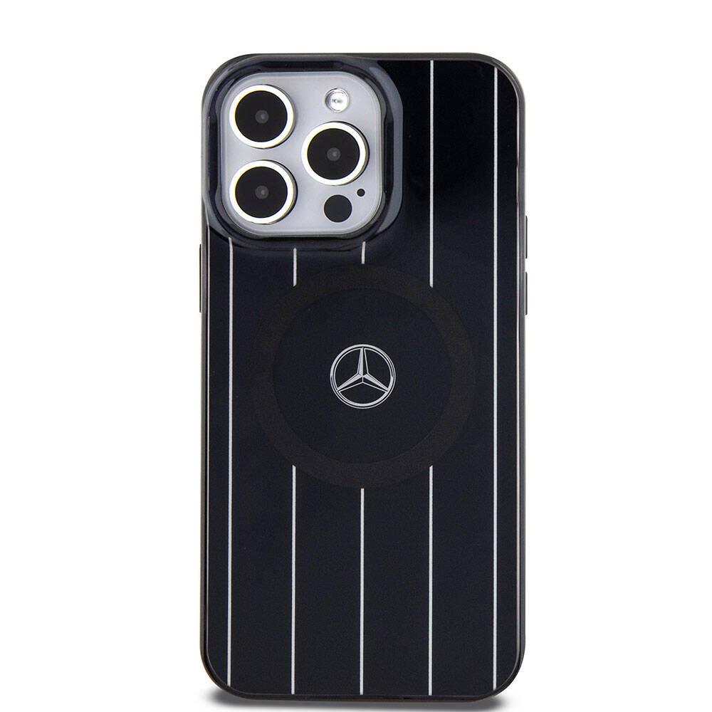 Apple iPhone 15 Pro Kılıf Mercedes Benz Orjinal Lisanslı M-safe Şarj Özellikli Çift Katmanlı Paralel Çizgi Desenli Kapak