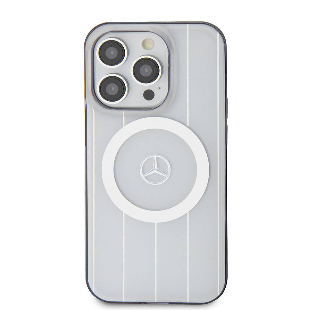 Apple iPhone 15 Pro Kılıf Mercedes Benz Orjinal Lisanslı M-safe Şarj Özellikli Çift Katmanlı Paralel Çizgi Desenli Kapak