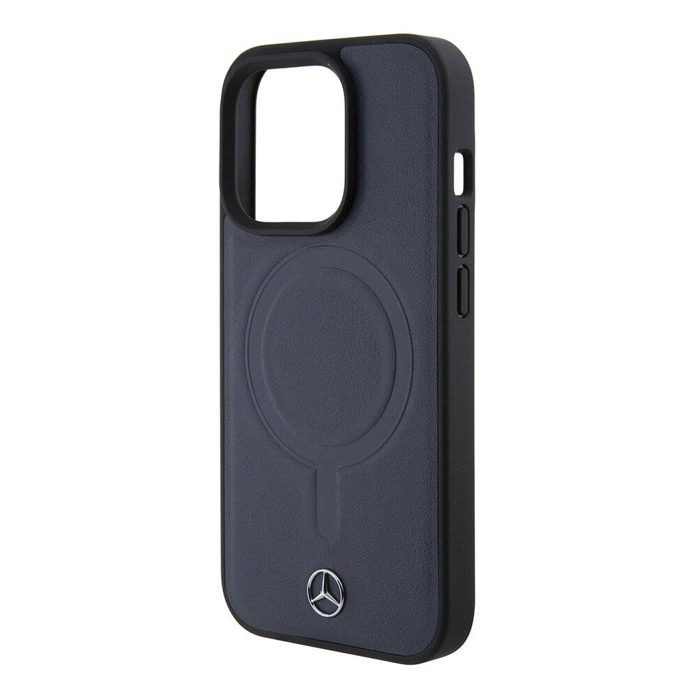 Apple iPhone 15 Pro Kılıf Mercedes Benz Orjinal Lisanslı M-safe Şarj Özellikli Metal Yıldız Logolu Pürüzsüz Deri Kapak