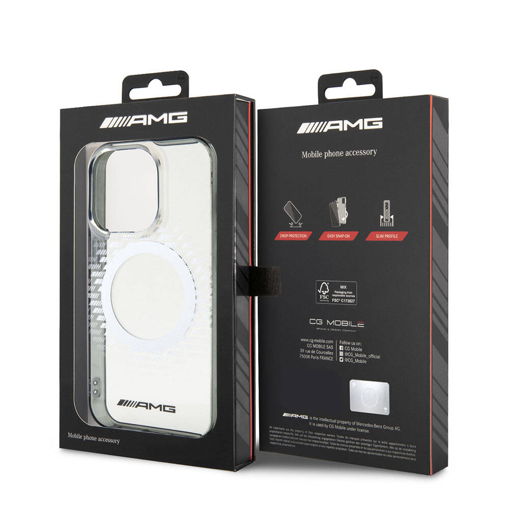 Apple iPhone 15 Pro Max Kılıf AMG Orjinal Lisanslı M-safe Şarj Özellikli Eşkenar Dörtgen Desenli Transparan Kapak