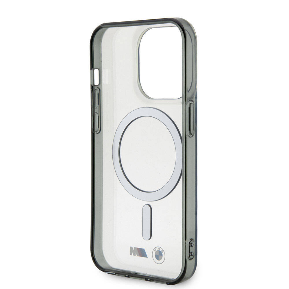 Apple iPhone 15 Pro Max Kılıf BMW M-safe Şarj Özellikli Transparan Silver Ring Orjinal Lisanslı Kapak