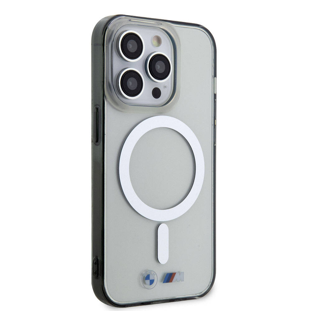 Apple iPhone 15 Pro Max Kılıf BMW M-safe Şarj Özellikli Transparan Silver Ring Orjinal Lisanslı Kapak
