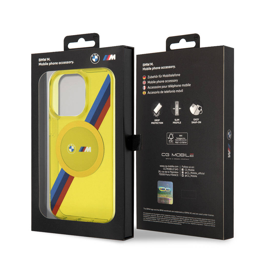 Apple iPhone 15 Pro Max Kılıf BMW M-safe Şarj Özellikli Transparan Tricolor Stripes Orjinal Lisanslı Kapak