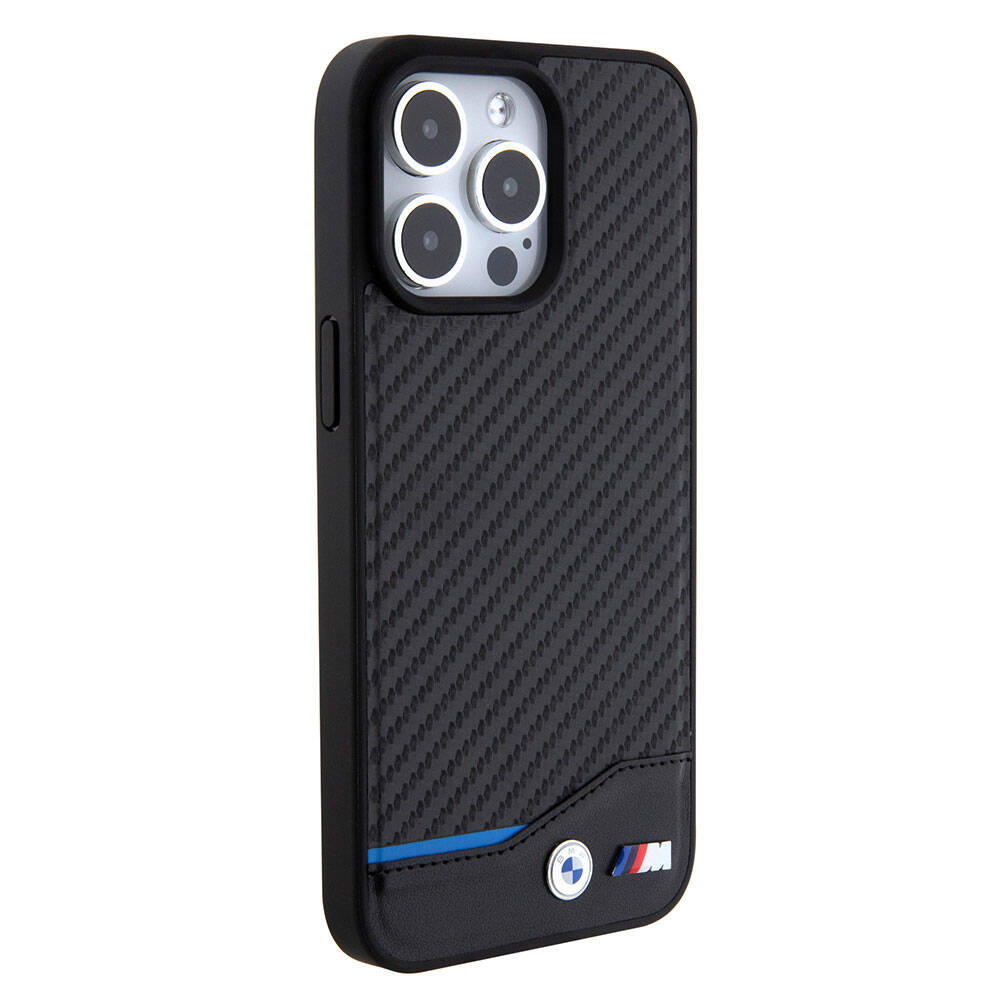 Apple iPhone 15 Pro Max Kılıf BMW Orjinal Lisanslı M-safe Şarj Özellikli M Logolu PU Karbon Kapak