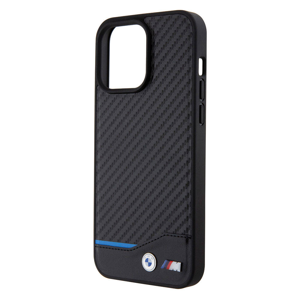 Apple iPhone 15 Pro Max Kılıf BMW Orjinal Lisanslı M-safe Şarj Özellikli M Logolu PU Karbon Kapak