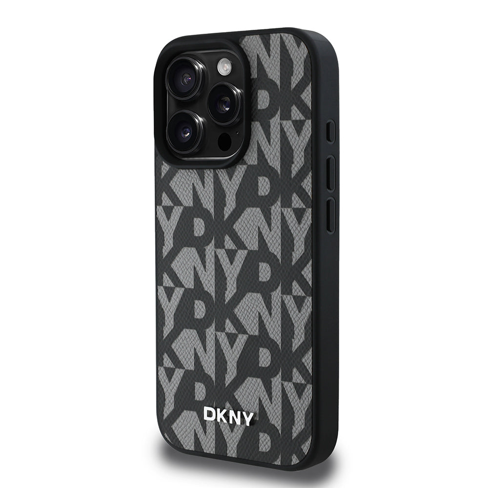 Apple iPhone 15 Pro Max Kılıf DKNY Orjinal Lisanslı M-safe Şarj Özellikli 3D Yazılı Grid Pattern Kapak