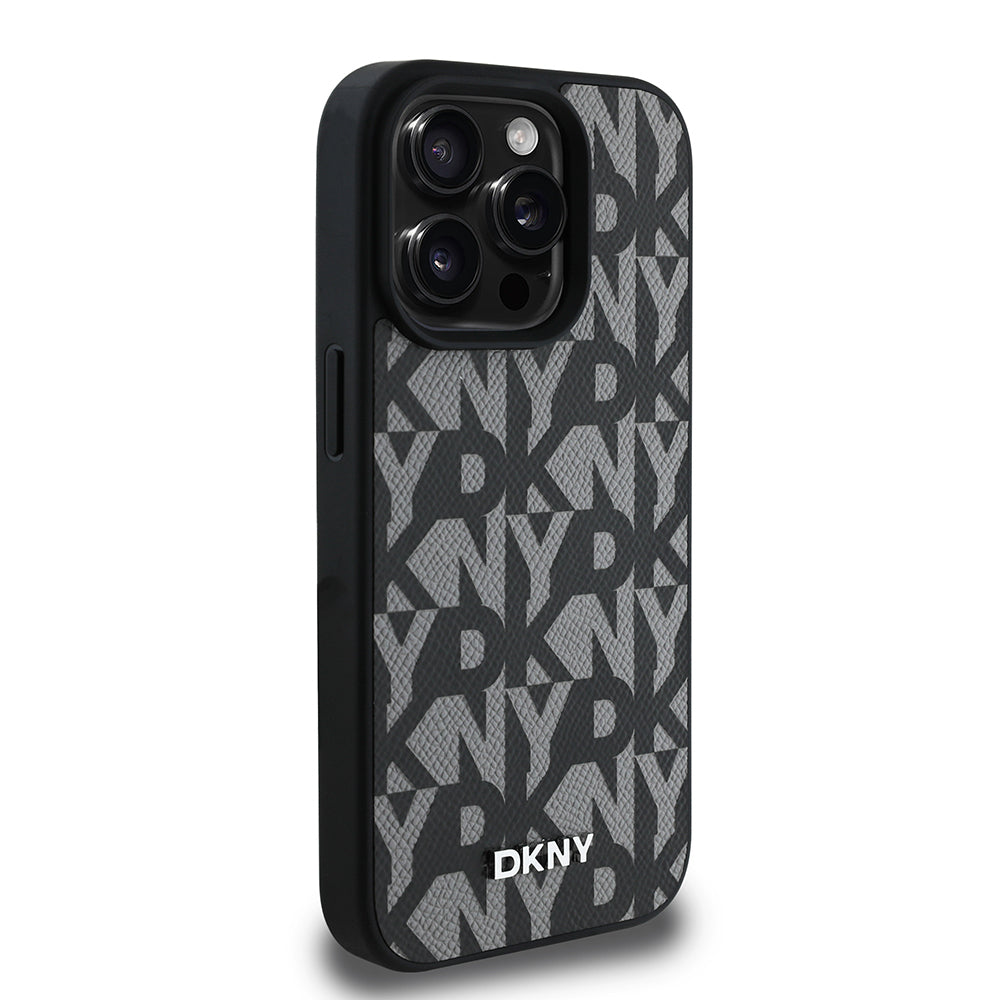 Apple iPhone 15 Pro Max Kılıf DKNY Orjinal Lisanslı M-safe Şarj Özellikli 3D Yazılı Grid Pattern Kapak