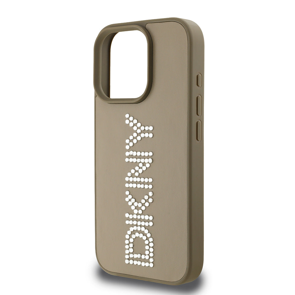 Apple iPhone 15 Pro Max Kılıf DKNY Orjinal Lisanslı Taşlı DKNY Yazılı Metalik Rhinestones PU Deri Kapak