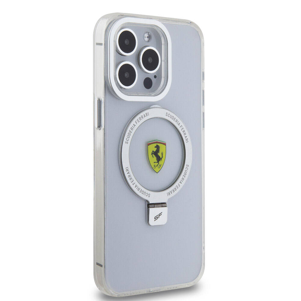 Apple iPhone 15 Pro Max Kılıf Ferrari M-safe Şarj Özellikli Standlı Buzlu Yüzey Dizayn Kapak