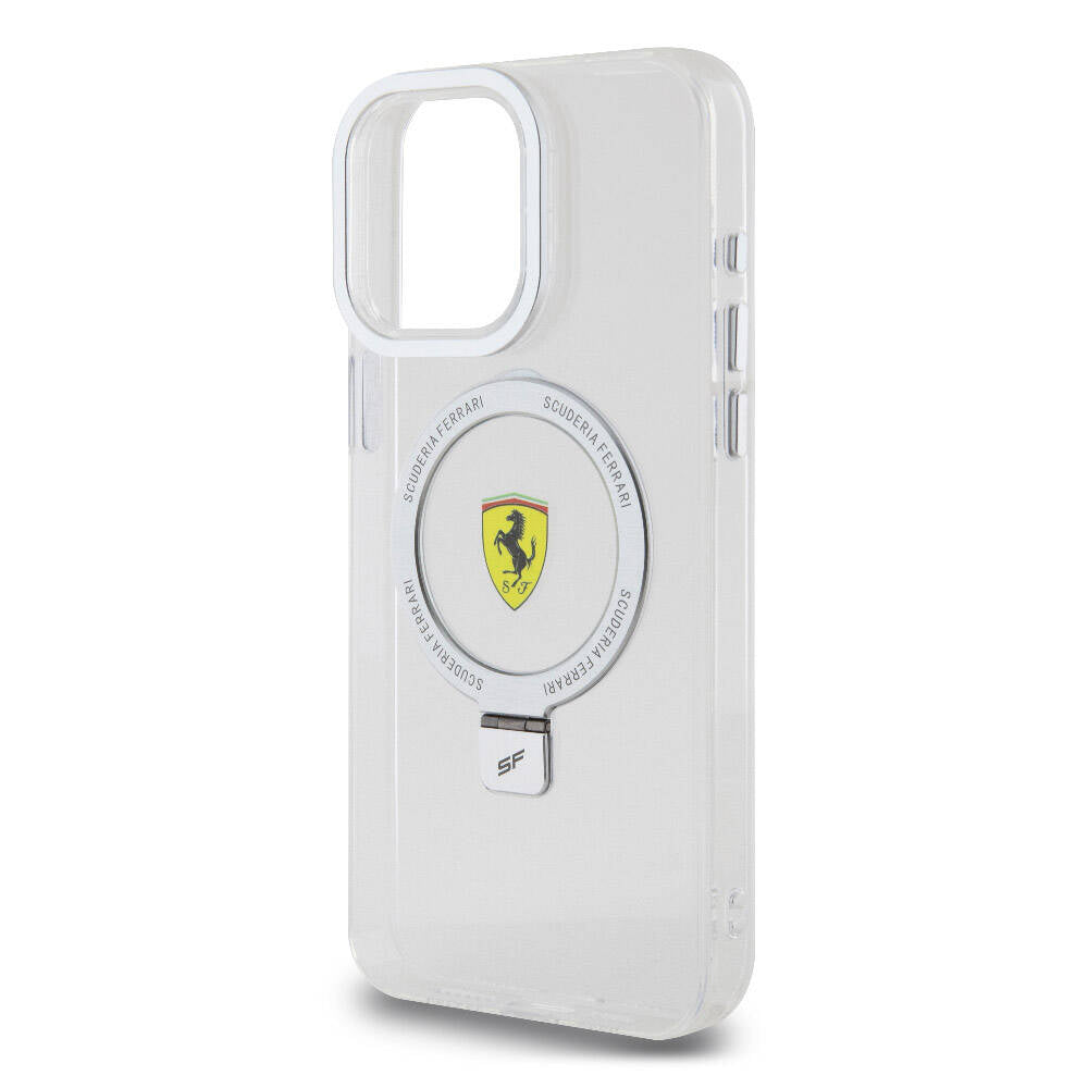 Apple iPhone 15 Pro Max Kılıf Ferrari M-safe Şarj Özellikli Standlı Buzlu Yüzey Dizayn Kapak