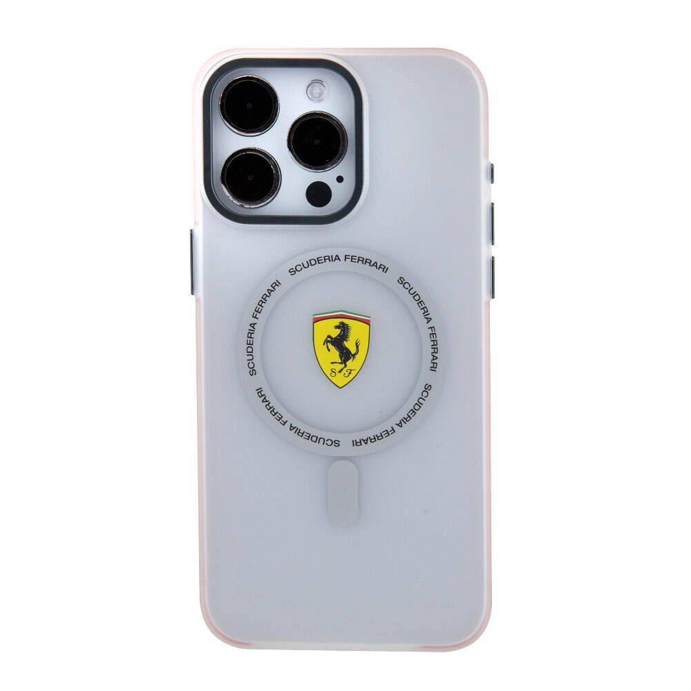 Apple iPhone 15 Pro Max Kılıf Ferrari Orjinal Lisanslı M-safe Şarj Özellikli Kontrast Bumper SF Ring Kapak
