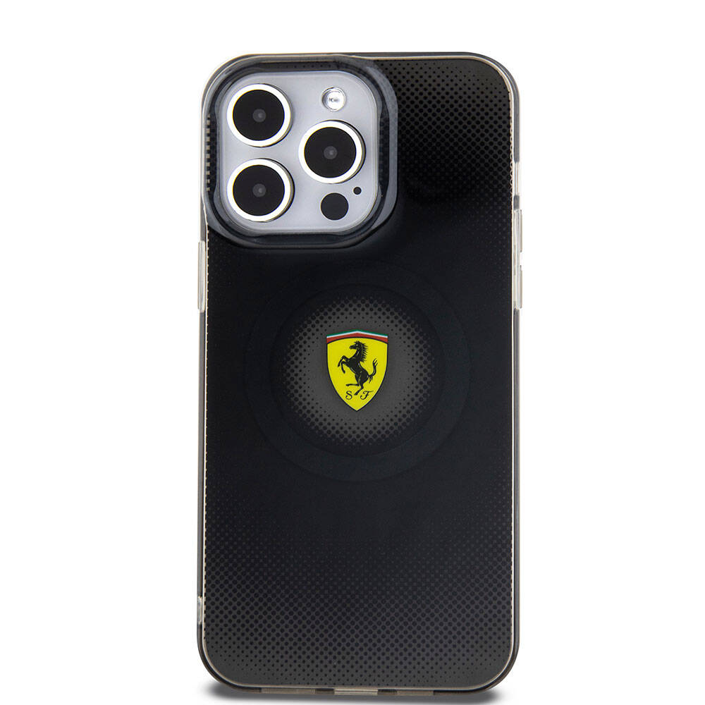 Apple iPhone 15 Pro Max Kılıf Ferrari Orjinal Lisanslı M-safe Şarj Özellikli Parçalanan Noktalar Desenli Kapak
