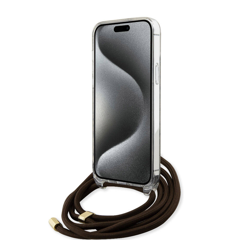 Apple iPhone 15 Pro Max Kılıf Guess Orjinal Lisanslı Çapraz Kordon 4G Desenli Kapak