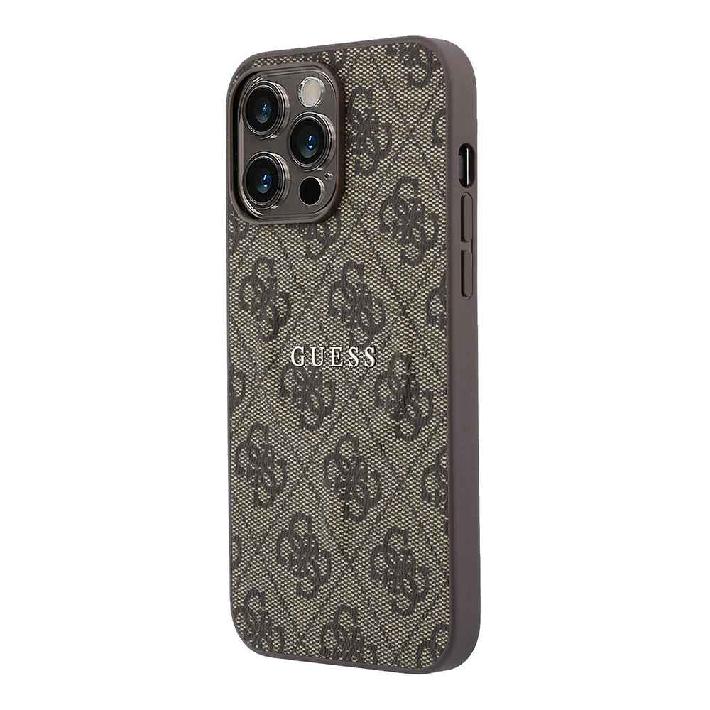 Apple iPhone 15 Pro Max Kılıf Guess Orjinal Lisanslı M-safe Kabartmalı 4G Desenli Yazı Logolu Kapak