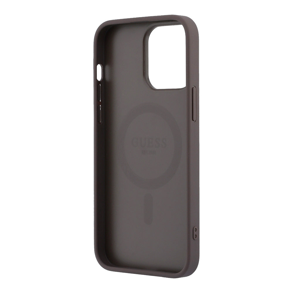 Apple iPhone 15 Pro Max Kılıf Guess Orjinal Lisanslı M-safe Kabartmalı 4G Desenli Yazı Logolu Kapak