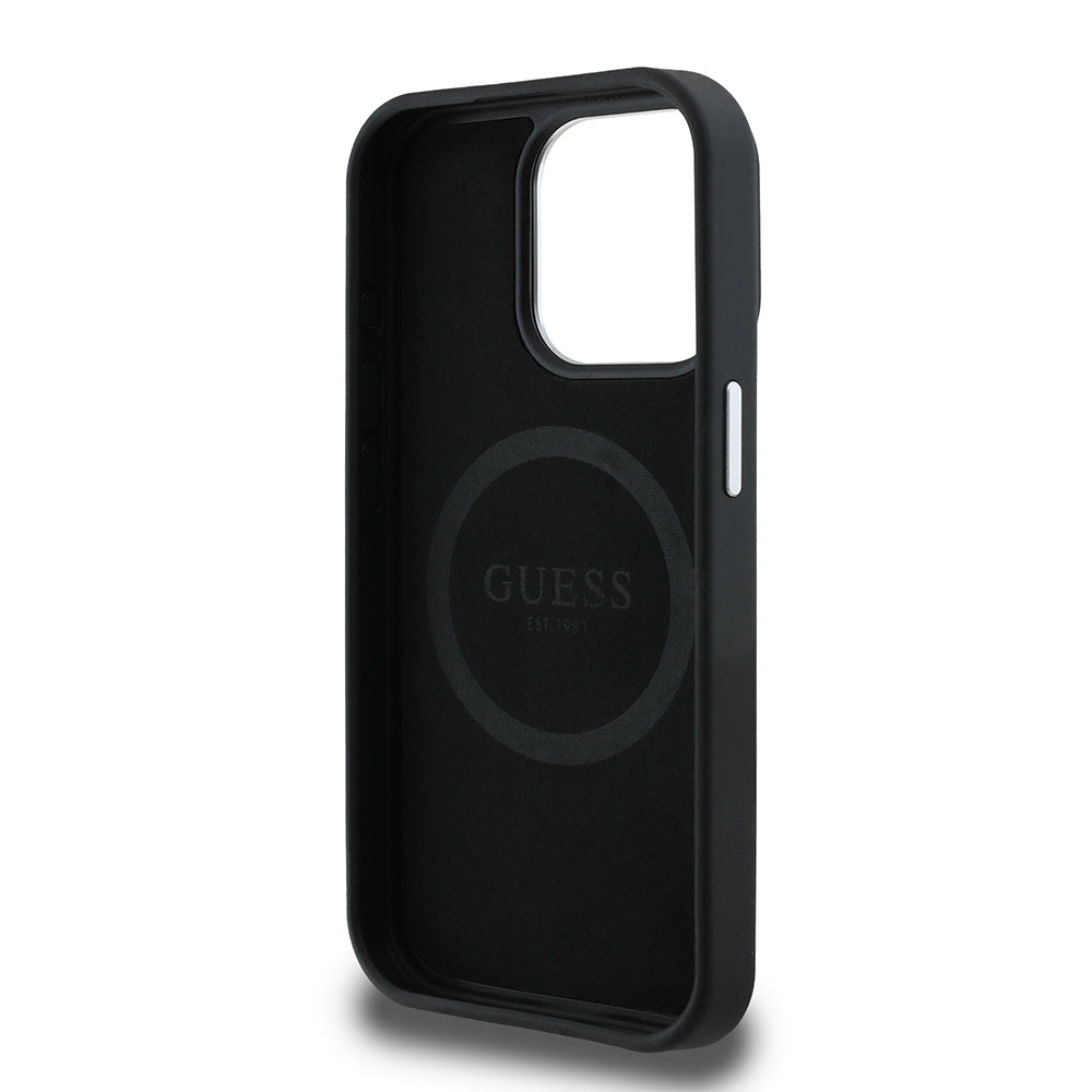 Apple iPhone 15 Pro Max Kılıf Guess Orjinal Lisanslı M-safe Şarj Özellikli Grained Triangle Kapak
