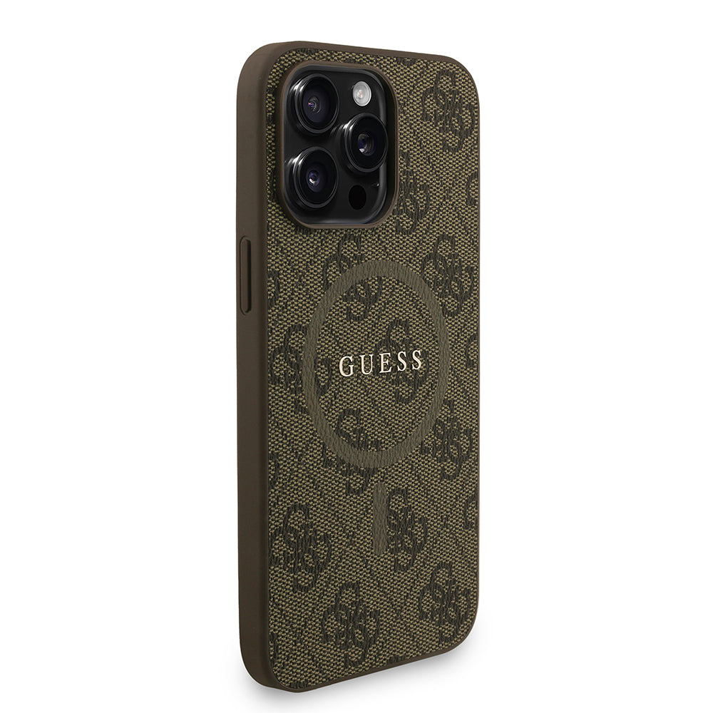 Apple iPhone 15 Pro Max Kılıf Guess Orjinal Lisanslı M-safe Şarj Özellikli PU Deri Bilek Askı İpli Yazı Logolu Kapak