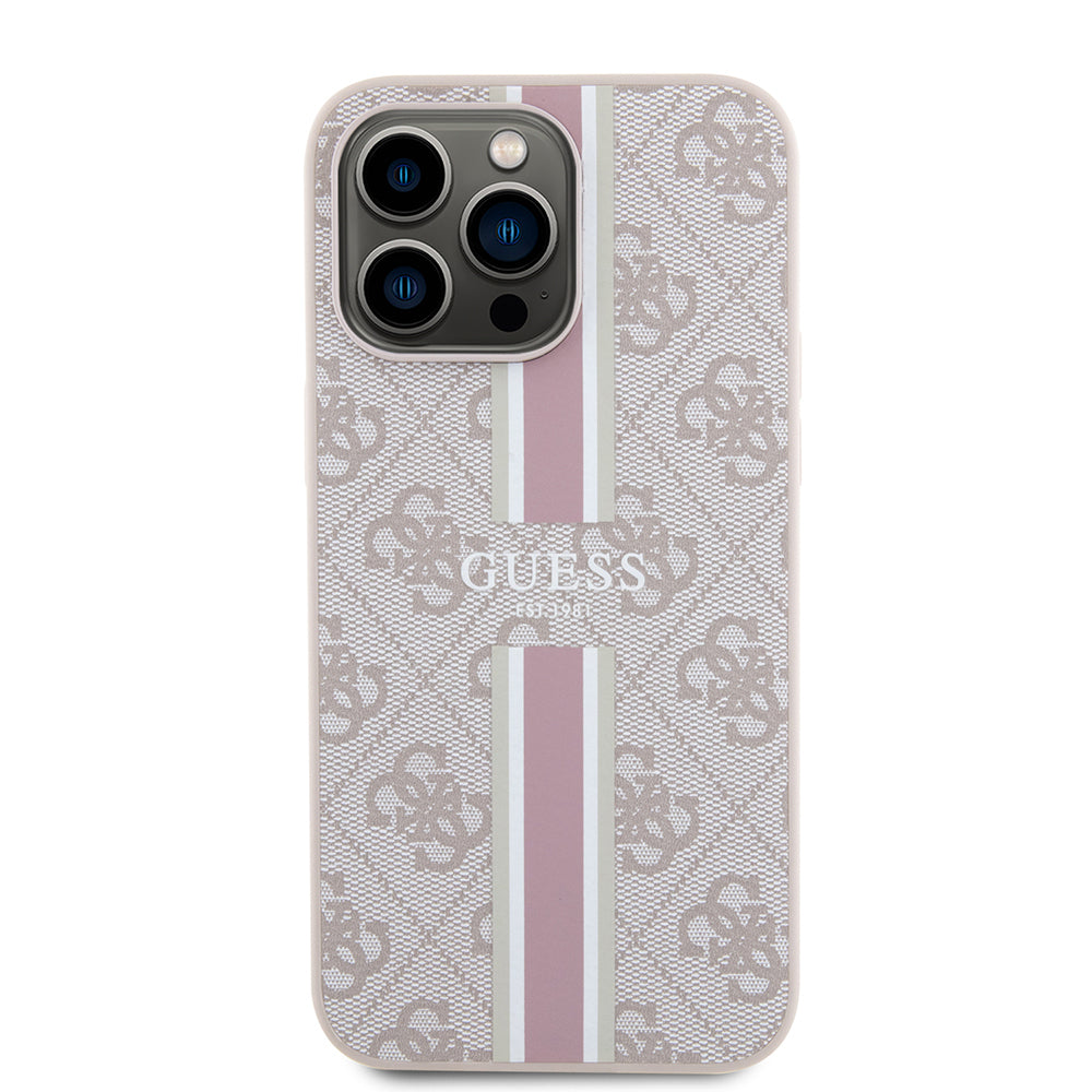 Apple iPhone 15 Pro Max Kılıf Guess Orjinal Lisanslı M-safe Şarj Özellikli 4G Şerit Tasarımlı Printed Kapak