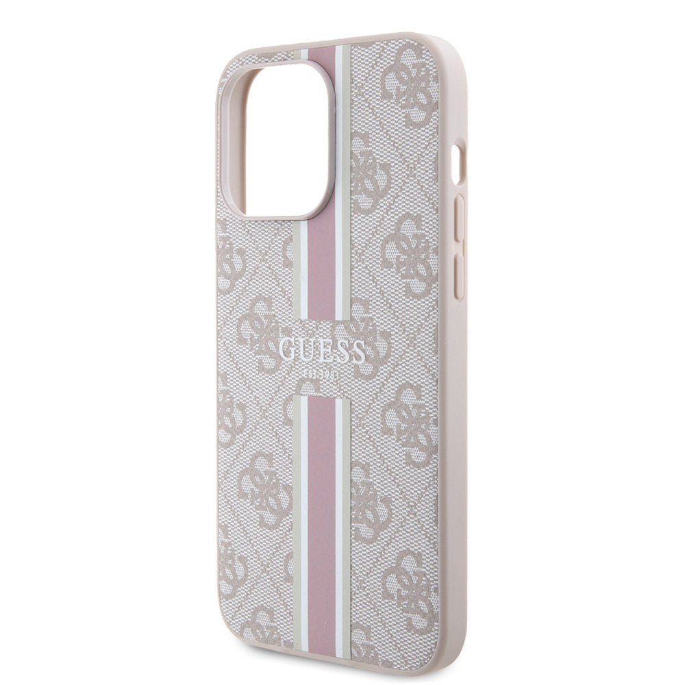 Apple iPhone 15 Pro Max Kılıf Guess Orjinal Lisanslı M-safe Şarj Özellikli 4G Şerit Tasarımlı Printed Kapak