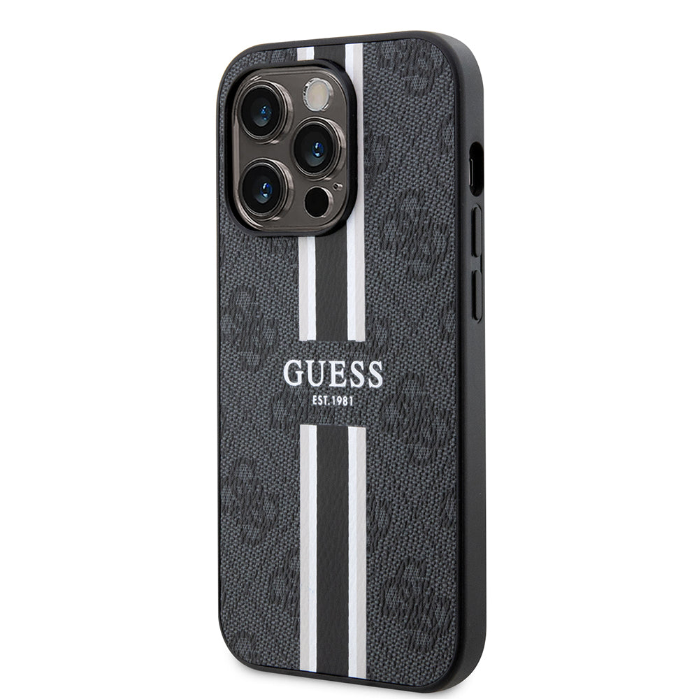 Apple iPhone 15 Pro Max Kılıf Guess Orjinal Lisanslı M-safe Şarj Özellikli 4G Şerit Tasarımlı Printed Kapak