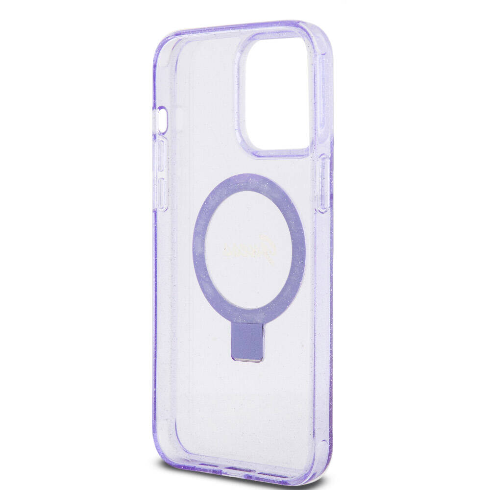 Apple iPhone 15 Pro Max Kılıf Guess Orjinal Lisanslı M-safe Şarj Özellikli Simli Arka Yüzey Ring Standlı Kapak